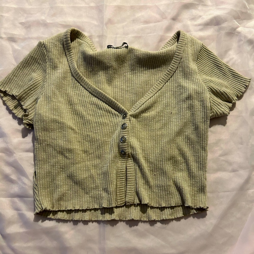 Button Up Half Cropped Shirt